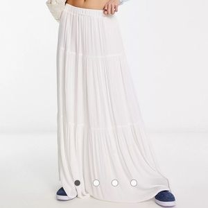 ASOS Stradivarius tiered boho maxi skirt in white